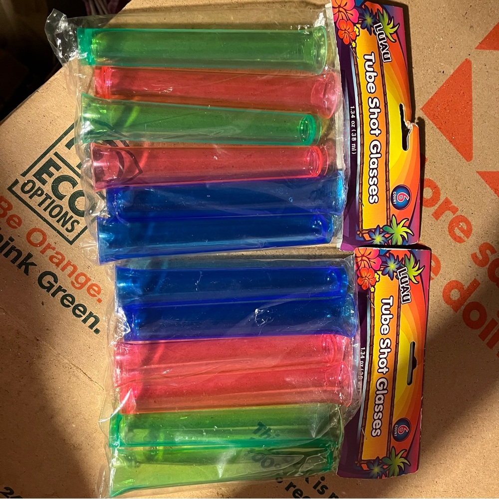 Tube Shot Glasses - Assorted Green, Pink & Blue Party Shots